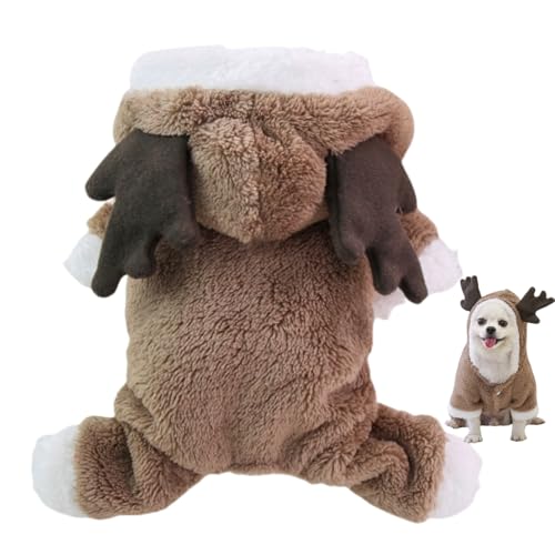 Weihnachtshund Rentier Cosplay Kostüm weiche Koralle Samt Warme Kapuze Jumpsuit Outfit für kleine Hunde Katzen von Xusdamyj