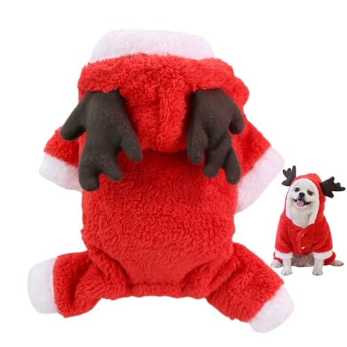 Weihnachtshund Rentier Cosplay Kostüm weiche Koralle Samt Warme Kapuze Jumpsuit Outfit für kleine Hunde Katzen von Xusdamyj