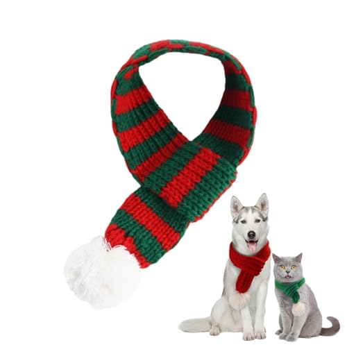 Weihnachtshund Strickschal mit Pompom Haustier Winter Hals Wärmer Kostüm für kleine mittlere große Hunde & Katzen von Xusdamyj