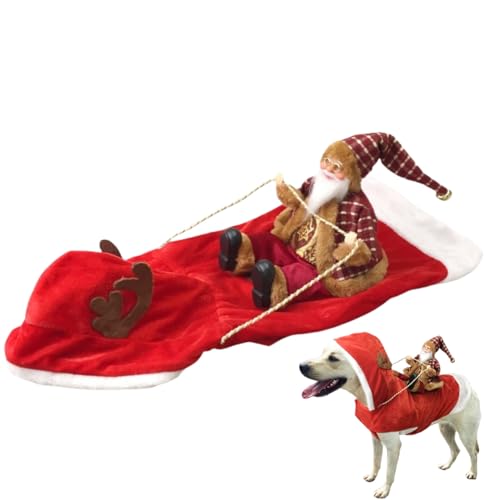 Weihnachtsmann Hund Reiten Kostüm Weihnachten Haustier Kleidung für kleine mittlere große Hunde Katzen von Xusdamyj