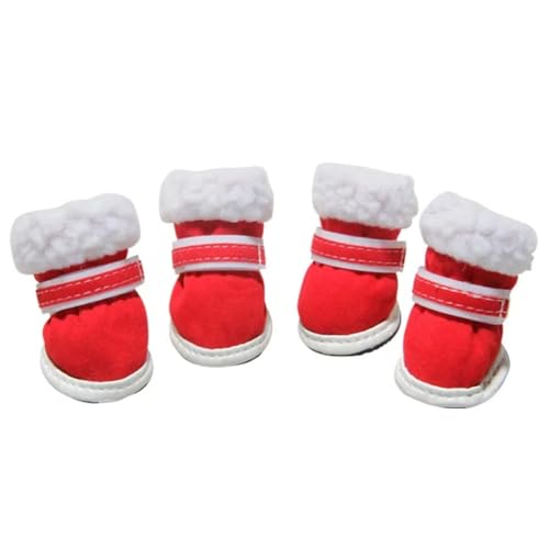 Xusdamyj Hundeschuhe Hunde-Schneestiefel, rutschfest, warm, für kleine und mittelgroße Hunde (A-Rot - L) von Xusdamyj