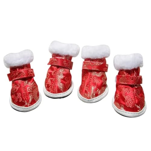 Xusdamyj Hundeschuhe Hunde-Schneestiefel, rutschfest, warm, für kleine und mittelgroße Hunde (B-Rot - M) von Xusdamyj