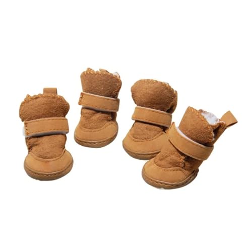 Xusdamyj Hundeschuhe Hunde-Schneestiefel, rutschfest, warm, für kleine und mittelgroße Hunde (Braun - M) von Xusdamyj