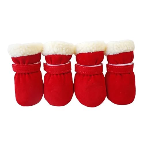 Xusdamyj Winter Hundeschuhe Pfotenschutz, Plüsch Hundestiefel, Hund Schneestiefel, Rot, S von Xusdamyj