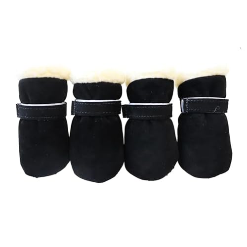 Xusdamyj Winter Hundeschuhe Pfotenschutz, Plüsch Hundestiefel, Hund Schneestiefel, Schwarz, S von Xusdamyj