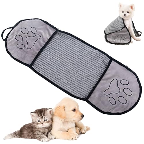 Xusxes 1 Stück Mikrofaser Haustier Badetuch,Extra Saugfähig Chenille Haustierhandtuch,30 * 15 * 6 cm Haustier Badetuch (Grau), für Katzen und Hunde,Schnell Trocknend,Kuschelweich, Langlebig﻿ von Xusxes