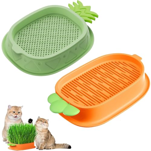 Xusxes 2 Stück Katzengras Pflanzgefäß, Pflanzschalen für Katzengras, Katzengras Schale Tablett, Katzengras Keimschale Anzuchtschalen, für Zimmerkatzen zum Pflanzen von Katzengras von Xusxes