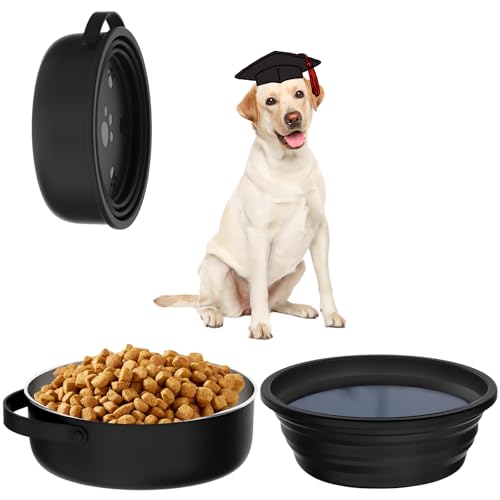 Reise-Hundenäpfe 2-in-1 Edelstahl Hundenapf (5 Tassen/1,2 l), zusammenklappbarer Hundenapf für kleine bis große Hunde, tragbares Reise-Hundenapf-Set für Reisen, Camping von Xuyub
