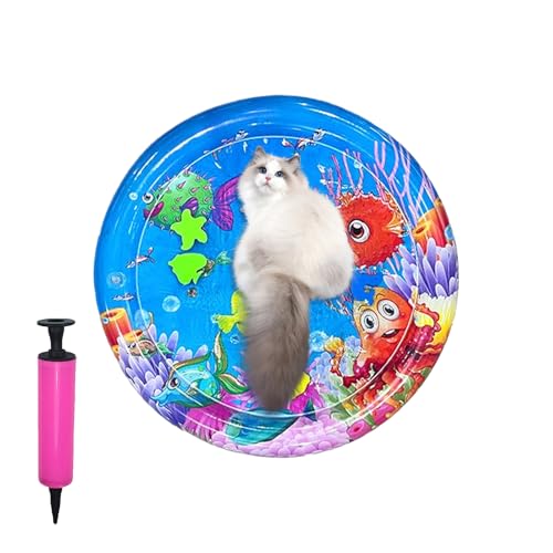 Xvilmaun Katzen Wasserbett Spielmatte | Sensorik Wasser Pad mit aufblasbarer Pumpe | 65 cm stark gepolstertes Kühlkissen für Haustiere gegen Langeweile bei für täglichen Gebrauch Reisen Innen Außen von Xvilmaun