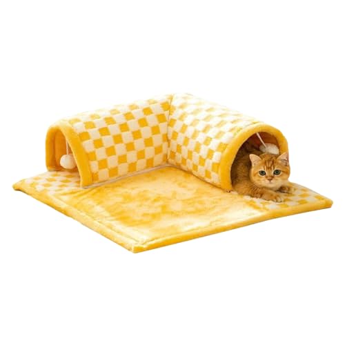 Xvilmaun Katzenröhrenbett,Katzentunnelbett | 2-in-1-Plüsch-Plaid-Tunnelbett für Wohnungskatzen | Zusammenklappbares, zusammenklappbares Plüsch-Katzenhöhlenrohr, weiches Katzenbett für den von Xvilmaun