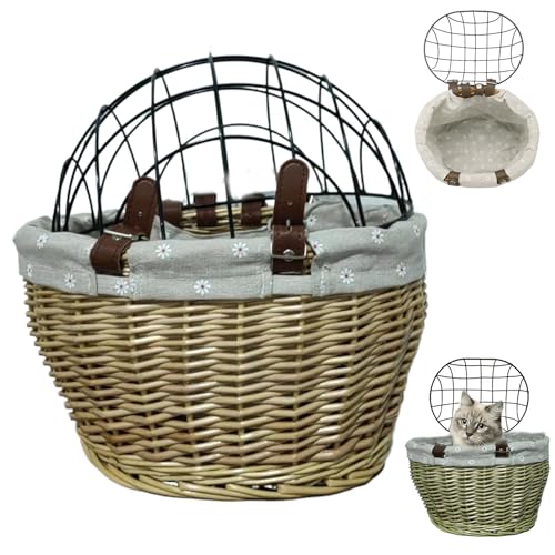 Hundekorb für Fahrradhundradträger mit Drahtgitterabdeckung und atmungsaktivem Frontkorb Pet Wicker mit Schnallen und weiche Hundekorb für Fahrradhundradträger mit Drahtgitterabdeckung und atmungsaktivem Frontkorb Pet Wicker mit Schnallen und weiche von Xweptuy