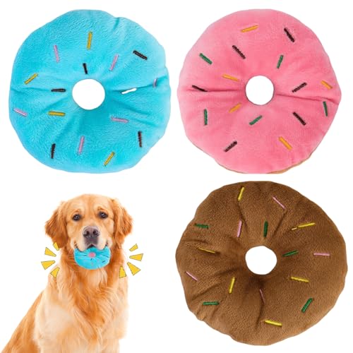Xweptuy 3pcs Hundekauenspielzeug, niedliche gefüllte Donut-geformte, quietschende Hundespielzeug 4-5 BITE-Resistant Interactive Hundespielzeug zum Training und Reinigen der Zähne von Xweptuy