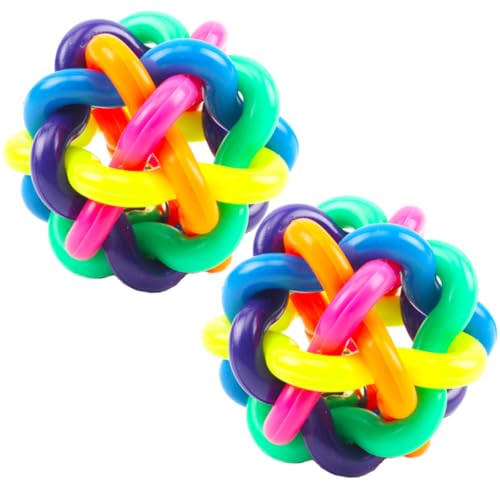 Xweptuy Hund Gummiball mit Bell Rainbow Bouncy Woven Toy Welpe Chew Ball für aggressives Kauen zahler Reinigungstraining Spielen Xweptuy Hund Gummiball mit Bell Rainbow Bouncy Woven Toy Welpe Chew Ball für aggressives Kauen zahler Reinigungstraining Spielen von Xweptuy