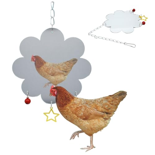 Xweptuy Vogelspiegel, 18, 1 x 6, 3 Zoll Acrylblütenförmige Hühnerspiegel mit Bells Star Anhänger, Hangable Bird Cage Accessoires für Hühnerpapageien von Xweptuy