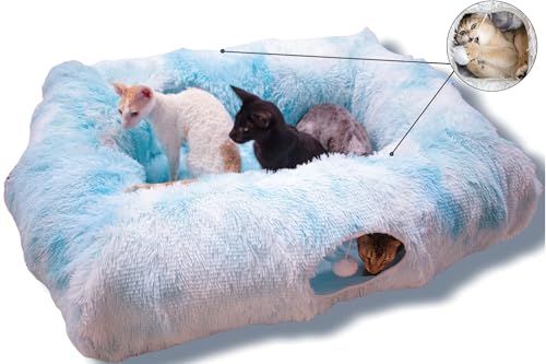 XxingSheep 4 Cave Shuttled XL Katzentunnelbett für Indoor-Katzen Peekaboo Spielzeug Donut mit warmer Matte, Azurblau XxingSheep 4 Cave Shuttled XL Katzentunnelbett für Indoor-Katzen Peekaboo Spielzeug Donut mit warmer Matte, Azurblau von XxingSheep