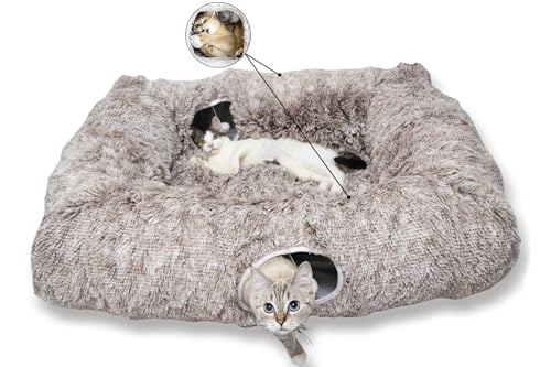 XxingSheep 4 Cave Shuttled XL Katzentunnelbett für Indoor Katzen Peekaboo Spielzeug Donut mit warmer Matte, Gelbbraun XxingSheep 4 Cave Shuttled XL Katzentunnelbett für Indoor Katzen Peekaboo Spielzeug Donut mit warmer Matte, Gelbbraun von XxingSheep