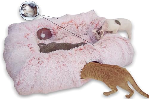 XxingSheep 4 Cave Shuttled XL Katzentunnelbett für Indoor-Katzen Peekaboo Spielzeug Donut mit warmer Matte, Rosa-Weiß XxingSheep 4 Cave Shuttled XL Katzentunnelbett für Indoor-Katzen Peekaboo Spielzeug Donut mit warmer Matte, Rosa-Weiß von XxingSheep