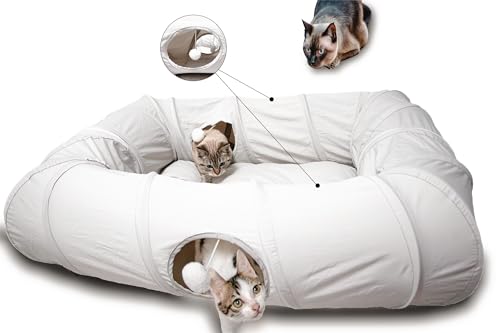 XxingSheep 4 Ways Shuttled XL Cat Tunnel Bed for Indoor Cats Peekaboo Cat Cave Donut with Cool Mat von XxingSheep