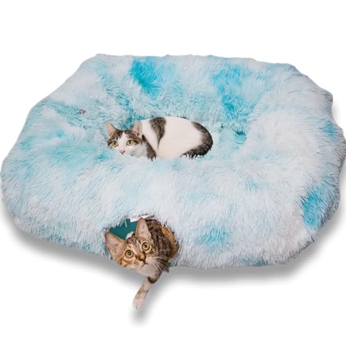 XxingSheep XL Katzentunnel mit Bett für Indoor-Katzen, Peekaboo Katzenhöhle, Donut-Spielzeug mit warmer Matte, Azurblau XxingSheep XL Katzentunnel mit Bett für Indoor-Katzen, Peekaboo Katzenhöhle, Donut-Spielzeug mit warmer Matte, Azurblau von XxingSheep