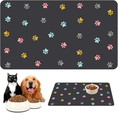 Napfunterlage Katzen, Napfunterlage für Hunde und Katzen, Saugfähige Schnelltrocknend Futtermatten für Haustier, Silikonunterlage Futternapf von Xyvor