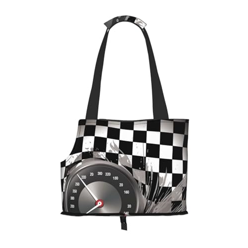 Haustier-Tragetasche mit karierter Flagge, Renn-Druck, weiche Seiten, tragbar, wasserdicht, für Katzen und kleine Hunde Haustier-Tragetasche mit karierter Flagge, Renn-Druck, weiche Seiten, tragbar, wasserdicht, für Katzen und kleine Hunde von Xzeit