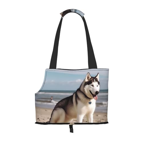 Transporttasche für Katzen und kleine Hunde, Motiv: Siberian Husky At The Beach von Xzeit