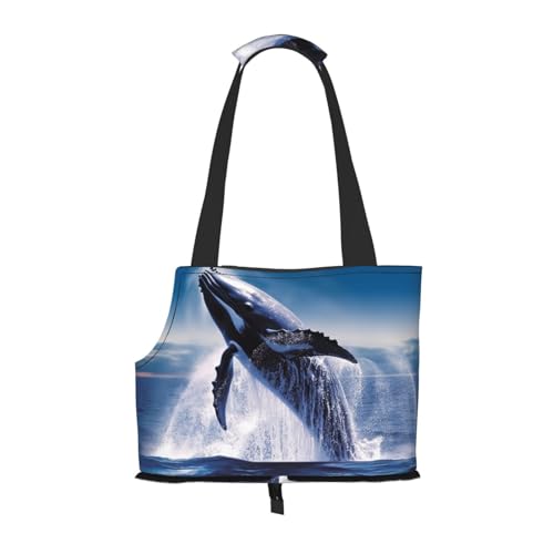 Transporttasche für Katzen und kleine Hunde, Motiv: Wale springen aus dem Ozean, weiche Seiten, tragbar, Wateroroof von Xzeit