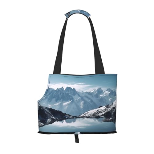 Transporttasche für Katzen und kleine Hunde mit schneebedeckten Bergen, weiche Seiten, tragbar, Wateroroof von Xzeit