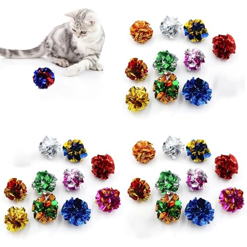 XzhixiangKing Knisterball, 5,5 cm, bunt, interaktive Spielzeugbälle für Katzen, leicht und glänzend, für Kätzchen und erwachsene Haustiere, zufällige Farbe, 30 Stück von XzhixiangKing