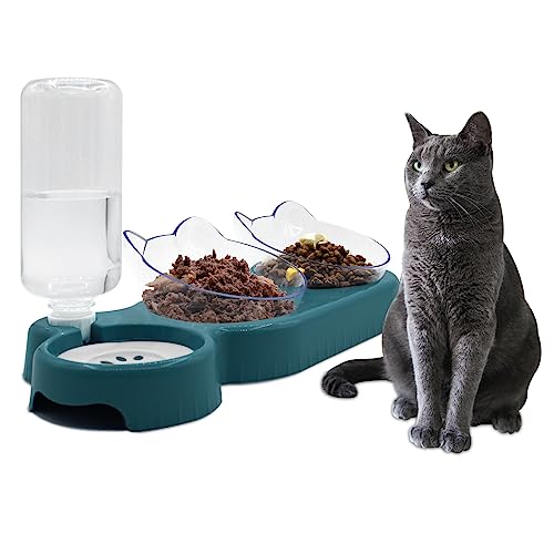 3-in-1-Wassernapf für Hunde und Katzen, um 15° neigbar, mit automatischer Wasserflaschen-Schüssel, abnehmbarer Futternapf für Katzen und Welpen, Marineblau von Y-ANNJYA