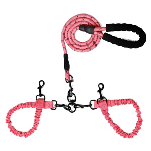 Doppelleine für Hunde, 2-in-1-Haustier-Leine für mehrere Haustiere, robuste Hundeleine mit reflektierenden Streifen, Komfortgriff und langlebigen Metallverschlüssen (Rosa, 2-Wege) von Y-ANNJYA