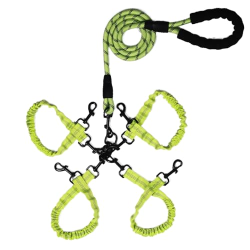 Doppelleine für Hunde, 4-in-1-Haustier-Leine für mehrere Haustiere, robuste Hundeleine mit reflektierenden Streifen, Komfortgriff und langlebigen Metallverschlüssen (Grün, 4-Wege) von Y-ANNJYA