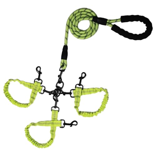 Doppelleine für Hunde, Seil, Bungee, drei Leine mit gepolstertem Griff, abnehmbar für 3 Hunde, verhedderungsfrei, gepolsterte Griffe, 360°-Drehgelenk, Grün, 3-Wege-Leine Doppelleine für Hunde, Seil, Bungee, drei Leine mit gepolstertem Griff, abnehmbar für 3 Hunde, verhedderungsfrei, gepolsterte Griffe, 360°-Drehgelenk, Grün, 3-Wege-Leine von Y-ANNJYA