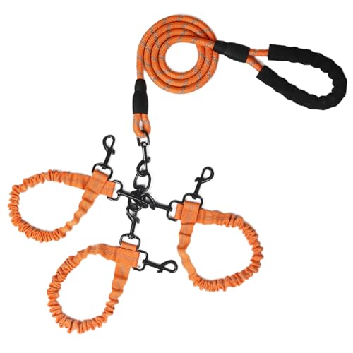 Doppelleine für Hunde, Seil, Bungee, drei Leine mit gepolstertem Griff, abnehmbar für 3 Hunde, verhedderungsfrei, gepolsterte Griffe, 360°-Drehgelenk, Orange, 3-Wege-Leine Doppelleine für Hunde, Seil, Bungee, drei Leine mit gepolstertem Griff, abnehmbar für 3 Hunde, verhedderungsfrei, gepolsterte Griffe, 360°-Drehgelenk, Orange, 3-Wege-Leine von Y-ANNJYA