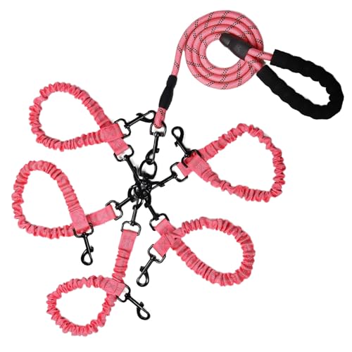 Doppelleine für Hunde, Seil, Bungee, fünf Leine mit gepolstertem Griff, abnehmbar für 5 Hunde, verhedderungsfrei, gepolsterte Griffe, 360°-Drehgelenk, Rosa, 5-Wege-Leine Doppelleine für Hunde, Seil, Bungee, fünf Leine mit gepolstertem Griff, abnehmbar für 5 Hunde, verhedderungsfrei, gepolsterte Griffe, 360°-Drehgelenk, Rosa, 5-Wege-Leine von Y-ANNJYA