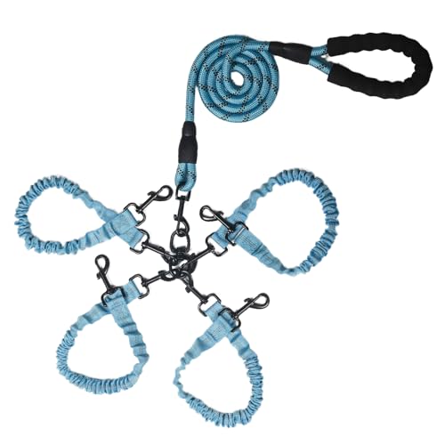 Doppelleine für Hunde, Seil, Bungee, vier Leine mit gepolstertem Griff, abnehmbar für 4 Hunde, verhedderungsfrei, gepolsterte Griffe, 360°-Drehgelenk, Blau, 4-Wege-Design Doppelleine für Hunde, Seil, Bungee, vier Leine mit gepolstertem Griff, abnehmbar für 4 Hunde, verhedderungsfrei, gepolsterte Griffe, 360°-Drehgelenk, Blau, 4-Wege-Design von Y-ANNJYA