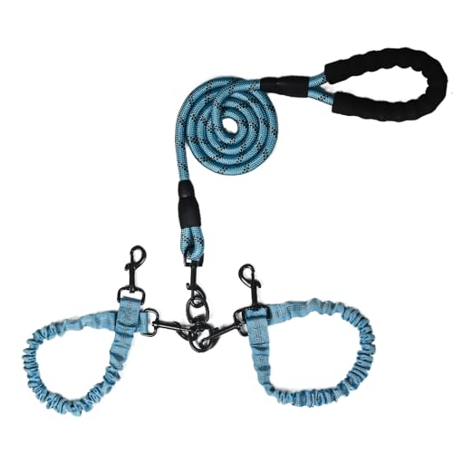 Doppelleine für Hunde, Seil-Bungee-Doppelleine mit gepolstertem Griff, abnehmbar für 2 Hunde, verhedderungsfrei, gepolsterte Griffe, 360°-Drehgelenk, Blau, 2-Wege-Leine Doppelleine für Hunde, Seil-Bungee-Doppelleine mit gepolstertem Griff, abnehmbar für 2 Hunde, verhedderungsfrei, gepolsterte Griffe, 360°-Drehgelenk, Blau, 2-Wege-Leine von Y-ANNJYA