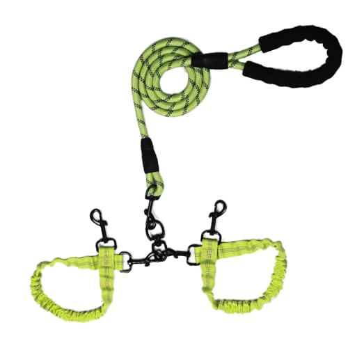 Doppelleine für Hunde, Seil-Bungee-Doppelleine mit gepolstertem Griff, abnehmbar für 2 Hunde, verhedderungsfrei, gepolsterte Griffe, um 360° drehbar, Grün, 2-Wege-Leine Doppelleine für Hunde, Seil-Bungee-Doppelleine mit gepolstertem Griff, abnehmbar für 2 Hunde, verhedderungsfrei, gepolsterte Griffe, um 360° drehbar, Grün, 2-Wege-Leine von Y-ANNJYA