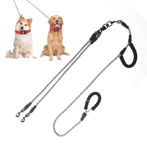 Doppelleine für kleine und mittelgroße Hunde, 360° Anti-Verheddern, Doppelgriff, kein Ziehen, Design mit reflektierenden Streifen, ultimative Sicherheit und verhedderungsfreie Spaziergänge (Grau, 2 Doppelleine für kleine und mittelgroße Hunde, 360° Anti-Verheddern, Doppelgriff, kein Ziehen, Design mit reflektierenden Streifen, ultimative Sicherheit und verhedderungsfreie Spaziergänge (Grau, 2 von Y-ANNJYA