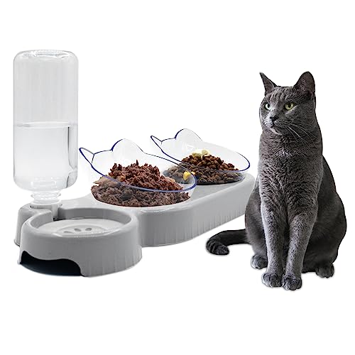 Dreifache Futternäpfe für Hunde und Katzen, um 15° neigbar, 3-in-1, Wasser-Futterschüssel, abnehmbarer Futternapf, Set für kleine Katzen und Welpen (Bleiweiß) von Y-ANNJYA