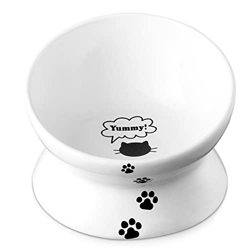 Y YHY Cat Bowl, Large Raised Cat Food Bowls Anti Vomiting, 7 Inch Tilted Elevated Cat Bowl, Ceramic Pet Food Bowl for Adult Cats and Medium Dogs,Protect Pet's Spine, Dishwasher Safe-17,8 x 8,4cm, Weiß von Y YHY