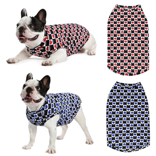 Y-blue Kühlweste für Hunde, schnell trocknend, Sommerkleidung, Haustierweste, Welpen-Shirts, ärmellose Kühl-T-Shirts für kleine, mittelgroße und große Hunde (rotes Herz + blaues Herz, XXL) von Y-blue