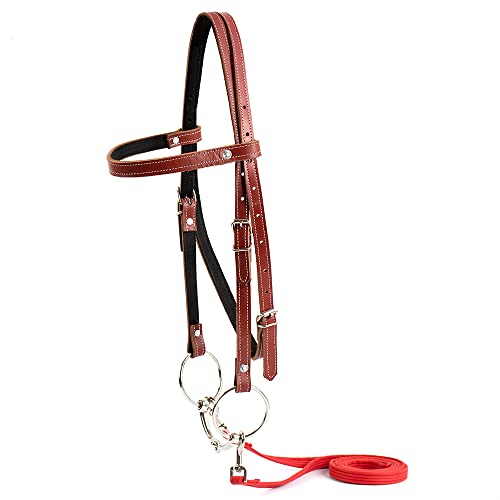 Y.J TAILS Zaumzeug aus Leder, verstellbar, Western-Stirnband für Pferde mit Bits und abnehmbaren Zügeln (S (unter 1,2 m), Rot) von Y.J TAILS