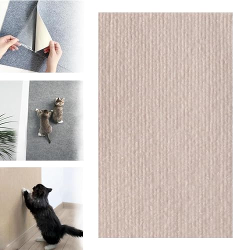 DIY Climbing Cat Scratcher Mat,Wall Mounted Cat Scratcher Climber Pad,Trimmable Self-Adhesive Cat Scratching Carpet,Replacement for Cat Tree Shelf Shelves,for Couch,Wall,Bed (Beige,30x100cm) von YAERLE