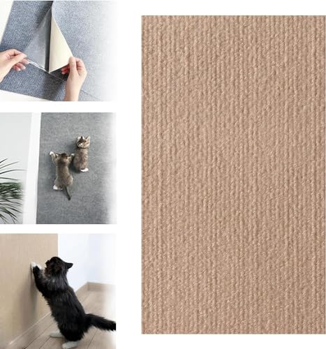 DIY Climbing Cat Scratcher Mat,Wall Mounted Cat Scratcher Climber Pad,Trimmable Self-Adhesive Cat Scratching Carpet,Replacement for Cat Tree Shelf Shelves,for Couch,Wall,Bed (Khaki,30x100cm) von YAERLE