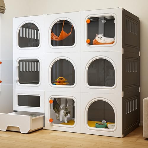 DIY-Katzenvilla und Laufstall aus Kunstharz, zusammengebaute Katzengehege, Übungsplatz, Katzenwohnung, Katzenkäfig, Käfig for Katzen im Innenbereich, 3-stöckige Katzenkäfiggehege, mit Katzentoilette DIY-Katzenvilla und Laufstall aus Kunstharz, zusammengebaute Katzengehege, Übungsplatz, Katzenwohnung, Katzenkäfig, Käfig for Katzen im Innenbereich, 3-stöckige Katzenkäfiggehege, mit Katzentoilette von YAERLE