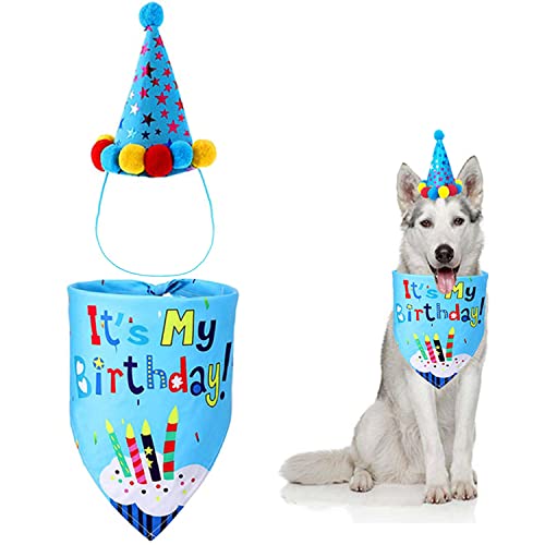 Geburtstagstuch, Halstuch, für Welpen, Hunde, Dreieck, Baumwolle, Hunde-Schal, Welpen, Geburtstagsparty, Hut, Hunde-Schal, Happy Birthday Banner für Hund Geburtstagsdekoration von YAGE