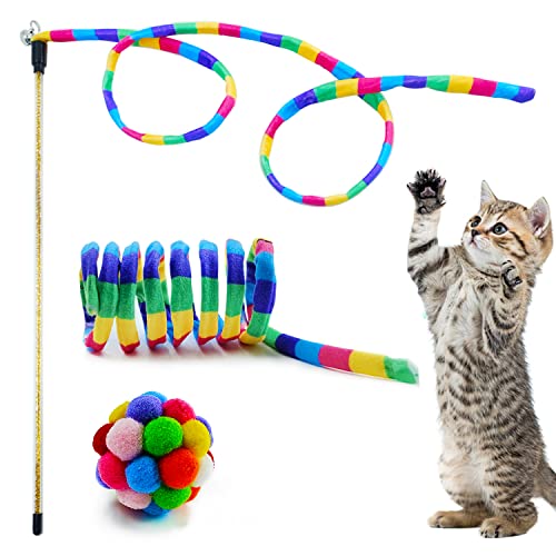 Katzenspielzeug, 3-teiliges Katzenspielzeug, Regenbogen-Teaser, Zauberstabfedern, Spielzeug, interaktives Haustierspielzeug, für den Innenbereich, Kätzchen, Training, Spielen, bunte Federspielzeuge von YAGE