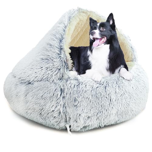 YAGE Hundebett, 80 cm, Kapuze mit Stützen, flauschiges, beruhigendes Haustierbett, geeignet für Haustiere unter 20 kg, mit abnehmbarem, waschbarem Bezug, luxuriöses, superweiches Haustier-Höhlenbett, von YAGE