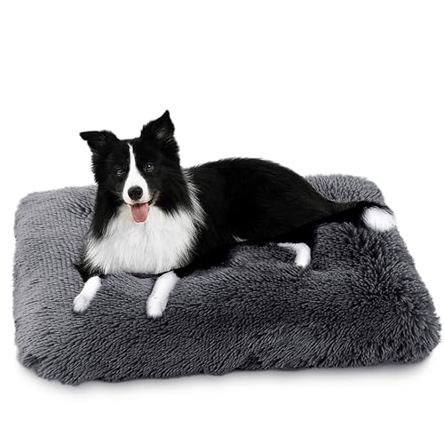 YAGE Hundebett, waschbar, Katzenbett, flauschige Hundematte mit abnehmbarem, waschbarem Bezug, orthopädisches Hundebett und Matratzenmatte für Hundebox (L - 80 x 55 cm, dunkelgrau) von YAGE